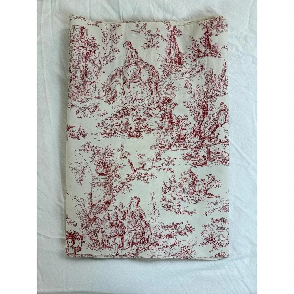 Vintage Red Toile Valance Set of 3 French Country Scenic Cotton Window Treatment